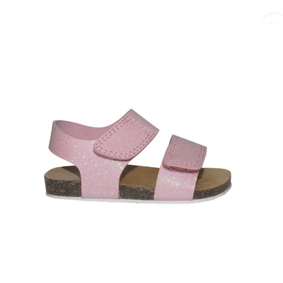 Baby girl pink glitter cork double strap cushioned footbed non skid shoes size 4 - Picture 3 of 6
